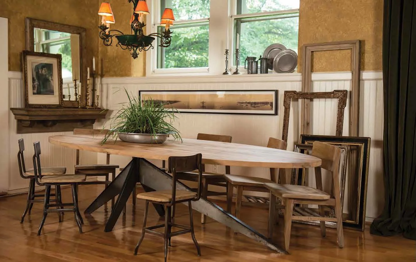 solid ash dining table on bold geometric steel base