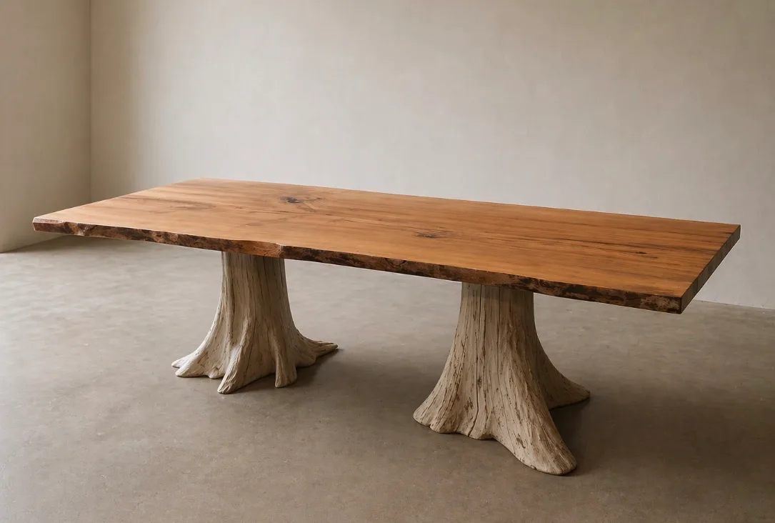 36 x 84 inch live-edge paulownia table on sculptural root-style bases