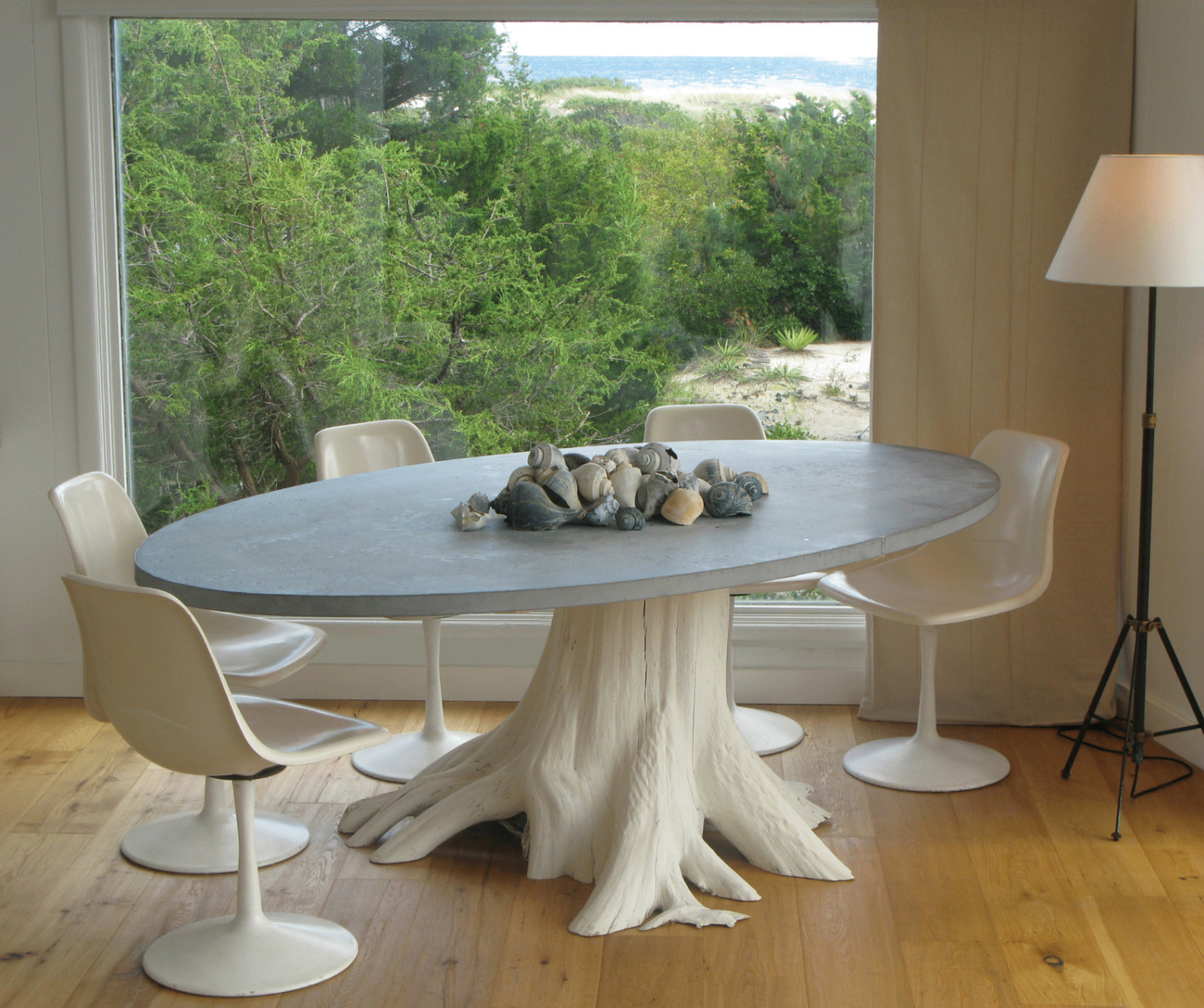 66 x 36 inch oval zinc dining table on white root base