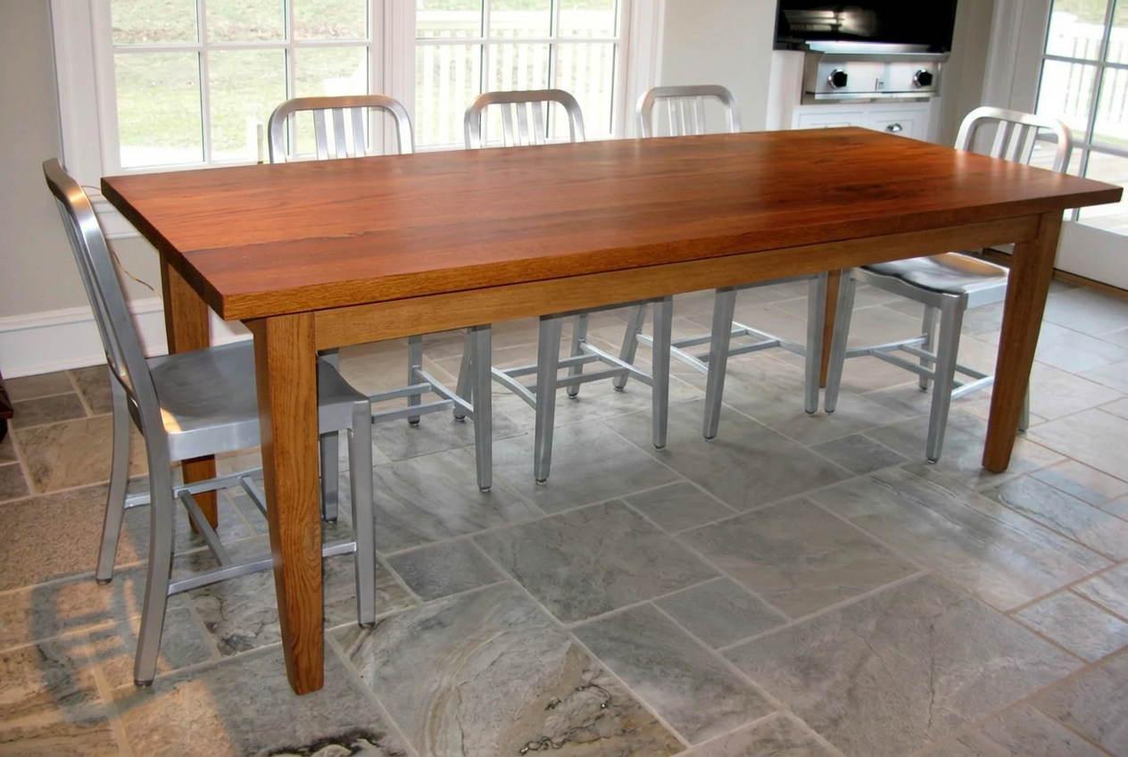72 x 30 inch farmhouse style oak dining table with cherry finish