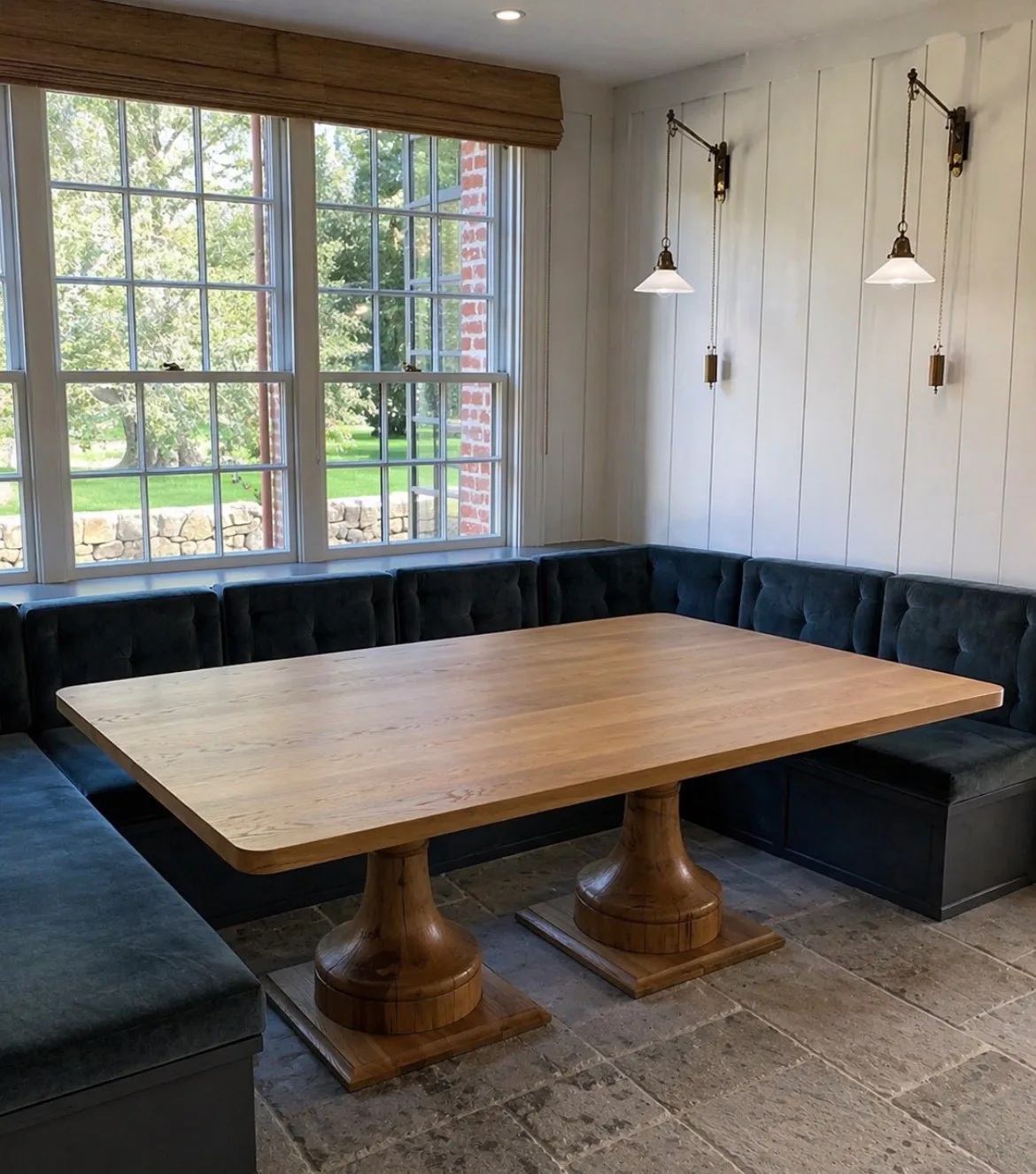 66 x 48 inch red oak Chess Table with double turned pedestal bases