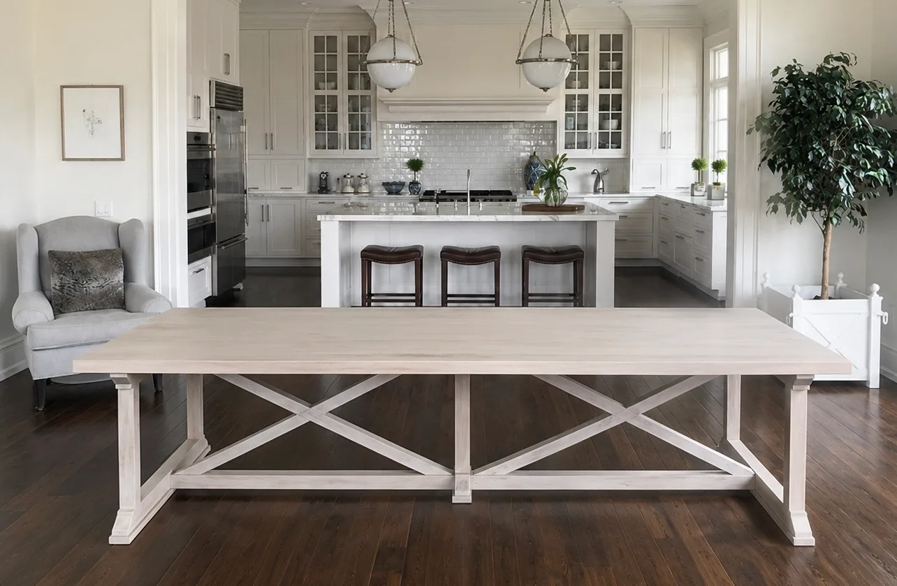 96 x 42 inch Ardmore dining table with opaque whitewash finish